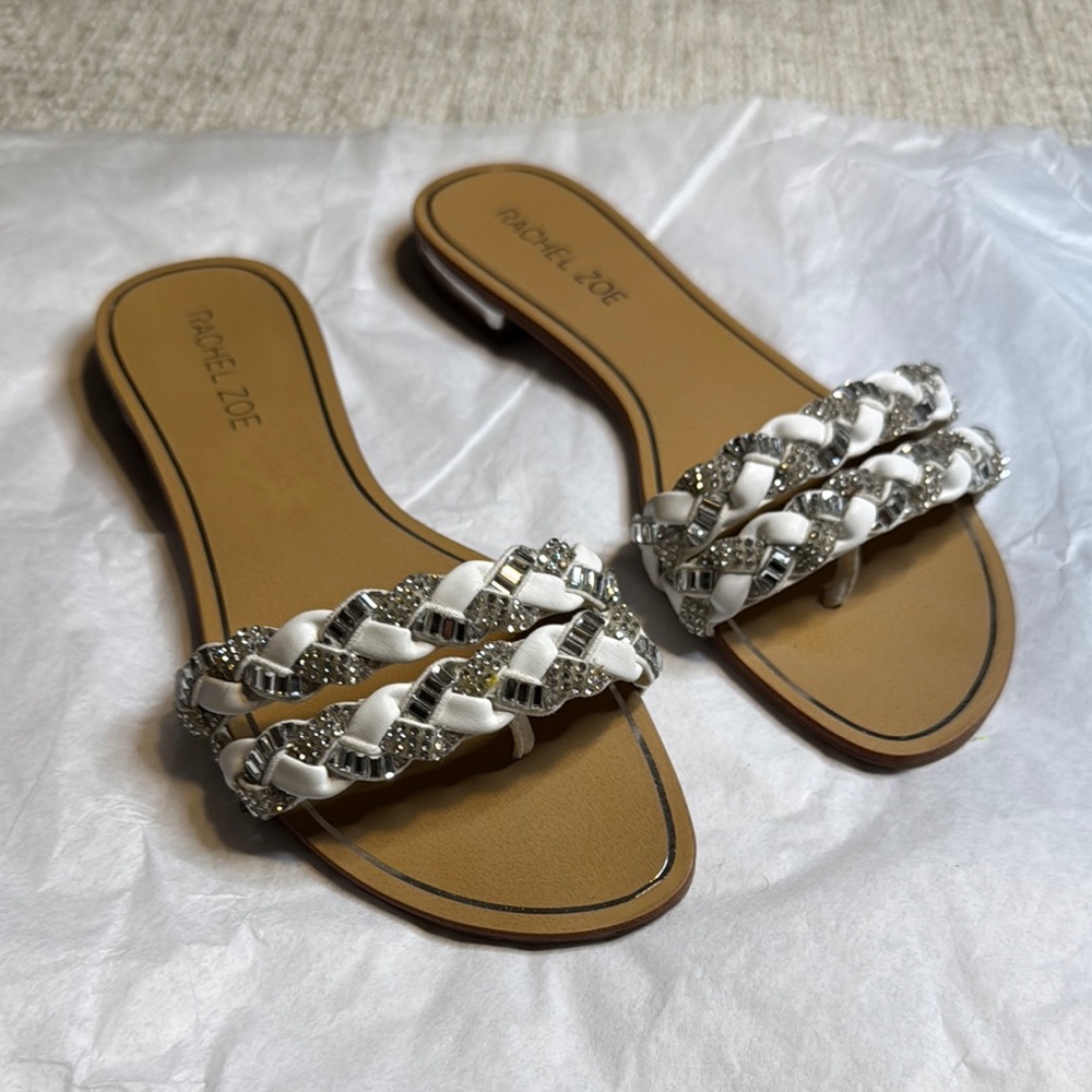 Rachel Zoe Silver and White Braided Sandals
